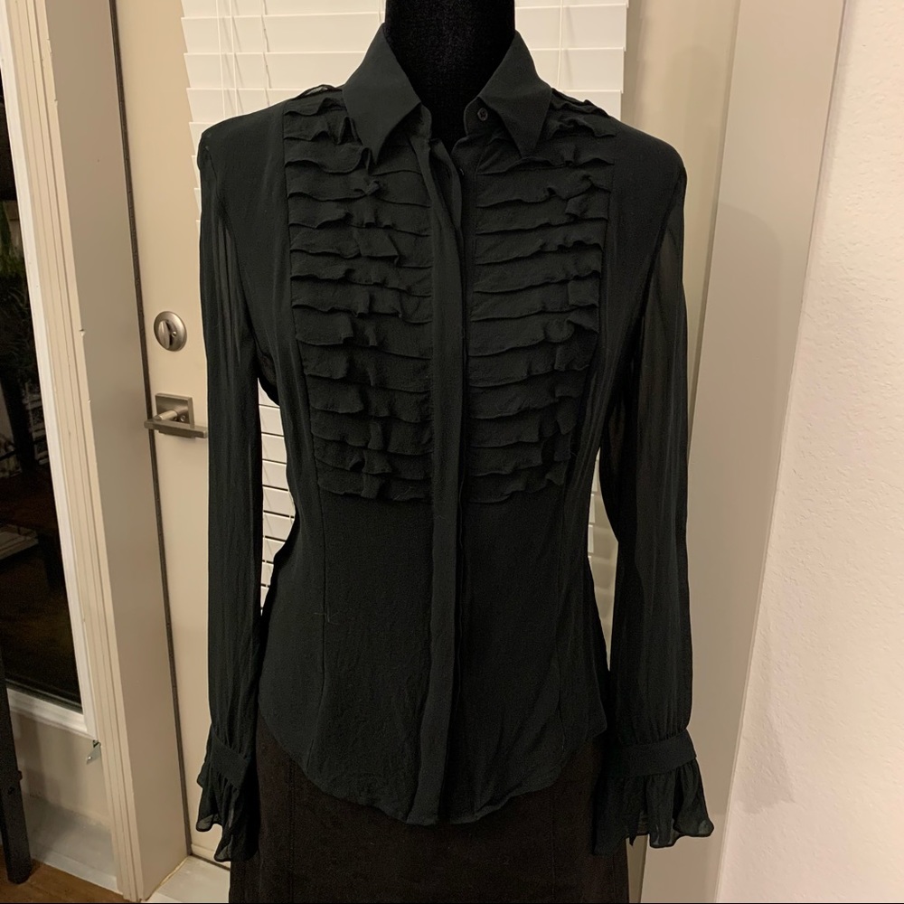 Sheer Black Ruffle Button Down Express Blouse
